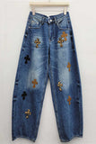 Cross Patch Wide-Leg Baggy Jeans