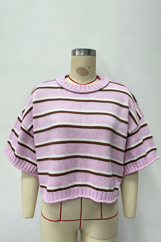 Striped Crew Neck Drop Shoulder Sweater