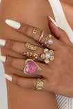 Mixed Metal Floral and Heart Ring Set