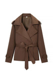 Notched Collar Belted Wrap Coat