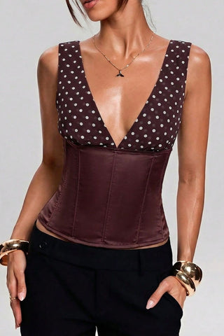 Polka Dot V-Neck Corset Tank Top