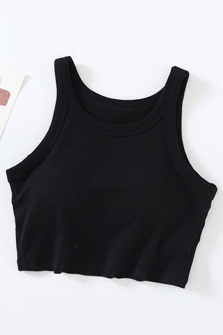 Built-in Cup Round Neck Sleeveless Crop Tank