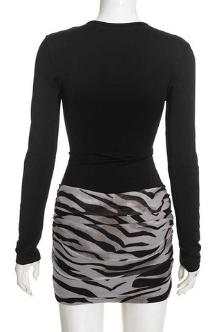 Keyhole Long Sleeve Zebra Mini Dress