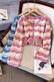 Wavy Knit V-Neck Button-Front Cardigan