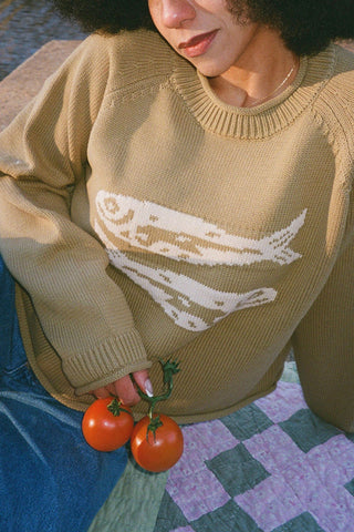 Fish Graphic Crew Neck Knit Sweater