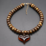 Heart-Pendant Beaded Necklace
