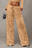 Sequin Drawstring Wide-Leg Casual Pants