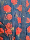 Sheer Floral Lace Trim Button-Front Blouse