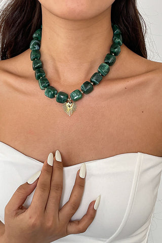 Chunky Bead Sunburst Charm Necklace