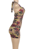 Halter Sweetheart Floral Bodycon Mini Dress