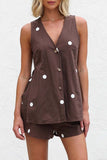 Button-Front Polka Dot Short Set