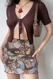 Butterfly Print Sheer Ruched Mini Skirt