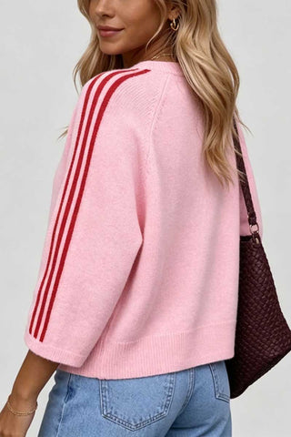 Striped Sleeve Button-Front Knit Cardigan