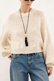 Ribbed Crew Neck Balloon Sleeve Sweater