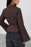 Striped Wrap V-Neck Tie Waist Blouse