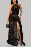 Lace Halter Cutout Maxi Dress