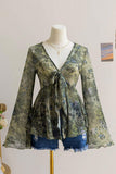 Floral V-Neck Long Sleeve T-Shirt
