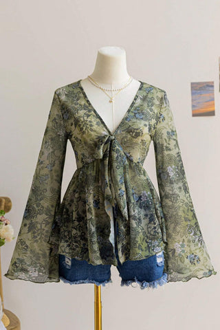 Floral V-Neck Long Sleeve T-Shirt