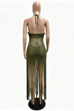 Sequin Halter Fringe Bodycon Vacation Dress