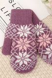 Snowflake Knit Ribbed Cuff Mittens