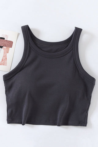 Built-in Cup Round Neck Sleeveless Crop Tank