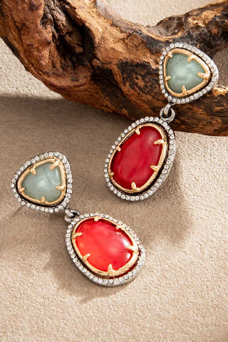 Two-Tone Stone Drop Earrings