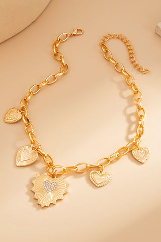 Multi-Charm Heart Pendant Chain Necklace