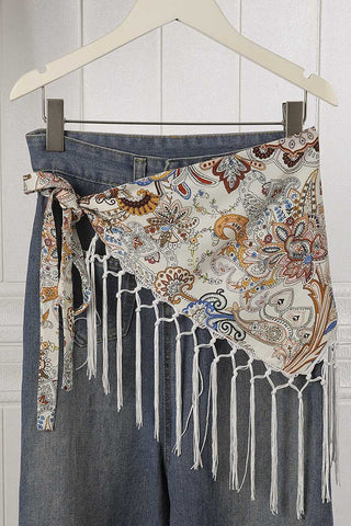 Patchwork Fringe Tie Waist Wrap Skirt