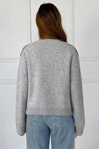 Argyle Knit V-Neck Button-Front Cardigan