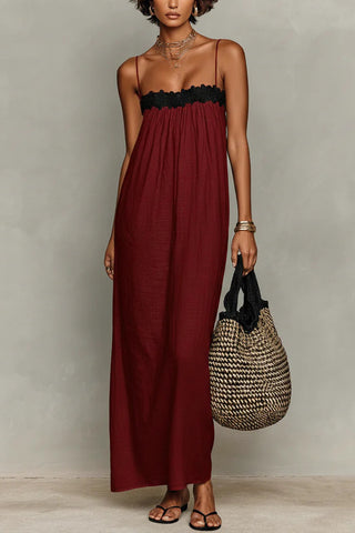 Floral Trim Spaghetti Strap Dress