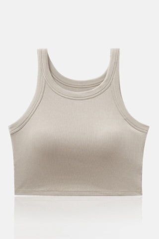Built-in Cup Round Neck Sleeveless Crop Tank