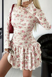 Leopard Print Ruffle Long Sleeve Mini Dress