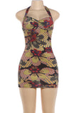 Halter Sweetheart Floral Bodycon Mini Dress