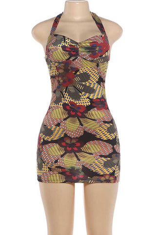Halter Sweetheart Floral Bodycon Mini Dress