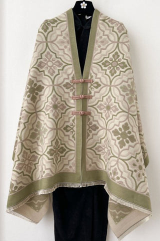 Geometric Print Frog Closure Cape