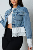Lace Trim Cropped Denim Jacket