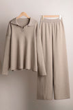 Knit Collared Top and Wide-Leg Pants Set