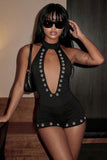 Metallic Stud Cutout Mock Neck Romper