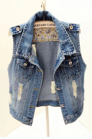 Distressed Button-Collar Vest