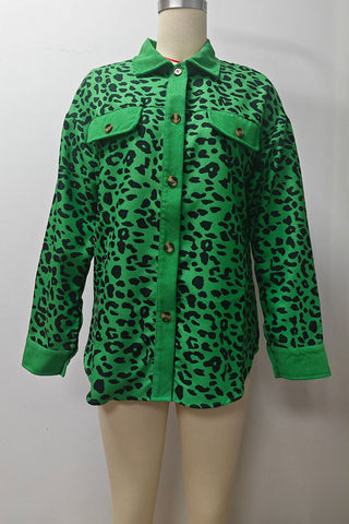 Leopard Print Ribbed Button-Front Shacket