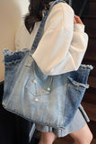 Distressed Patch Pocket Oversized Tote