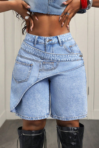 Asymmetrical Hem Denim Shorts