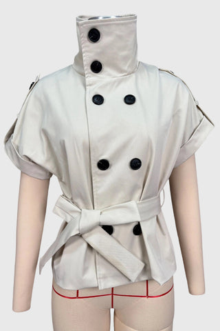 Double-Breasted Puffed Sleeve Peplum Coat