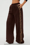 Leopard Print Side Stripe Wide Leg Casual Pants