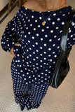 Polka Dot Off-Shoulder Long Sleeve Pants Set
