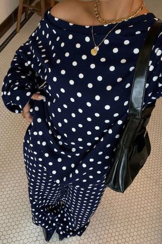Polka Dot Off-Shoulder Long Sleeve Pants Set