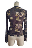 Sheer Floral Mock Neck Long Sleeve Top