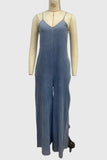 V-Neck Spaghetti Strap Denim Overalls