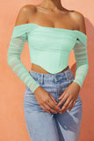 Sheer Sleeve Off-Shoulder Crop Blouse