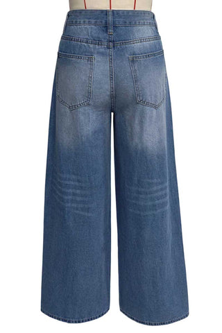 High-Waist Wide-Leg Button Detail Baggy Jeans